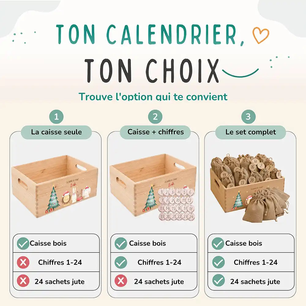 Calendrier de l'avent personnalisé, motif Bonnets rouges — Les trois compositions au choix | Kidsmood