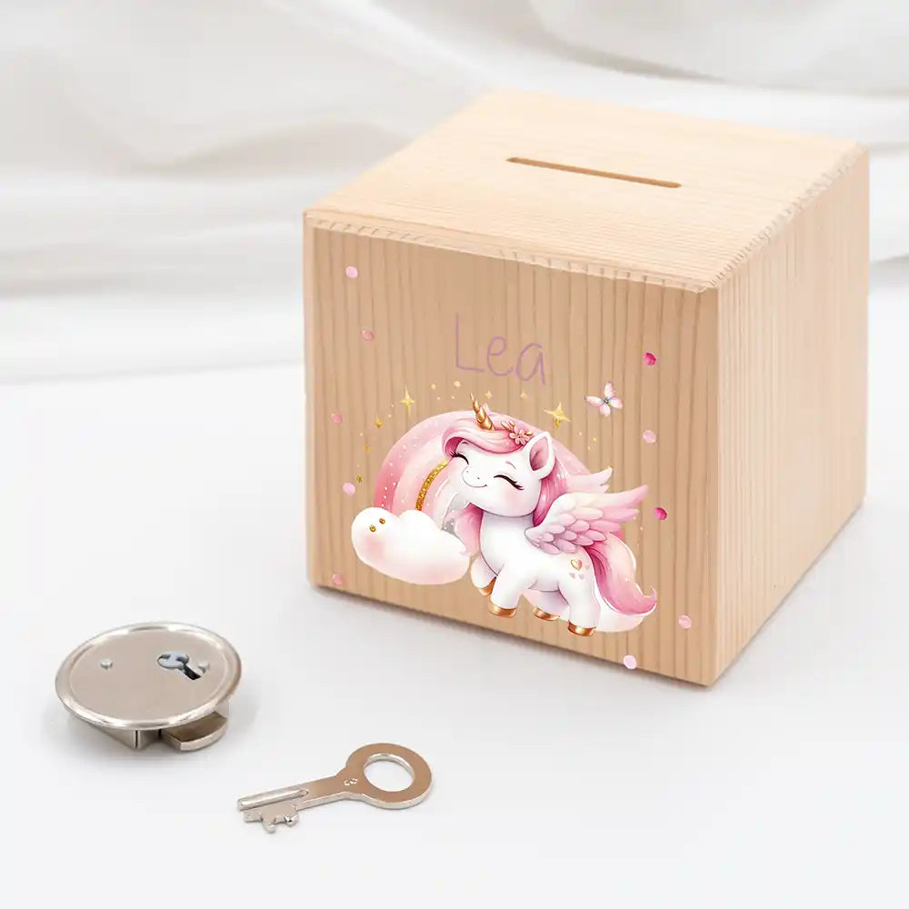 Tirelire personnalisée enfant, idée cadeau de naissance, motif licorne — Kidsmood