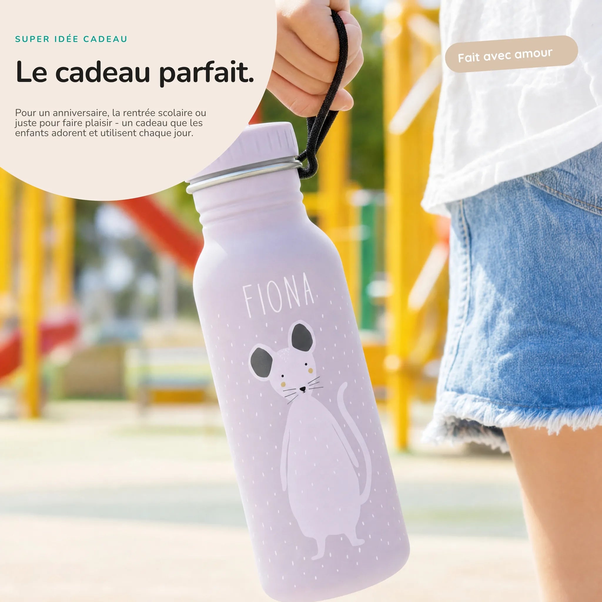 Gourde personnalisée prénom gravé au laser, motif Souris — Kidsmood