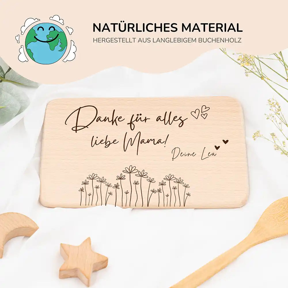 Frühstücksbrettchen Holz Holz Mama aus Holz mit Gravur Danke für alles - Muttertag Geschenk