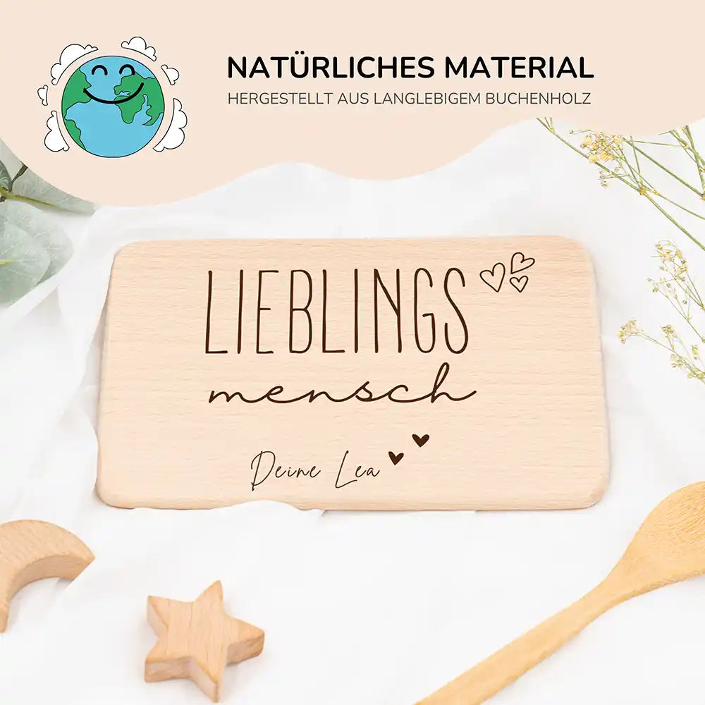 Frühstücksbrettchen Holz Lieblingsmensch aus Holz mit Gravur - Geschenk
