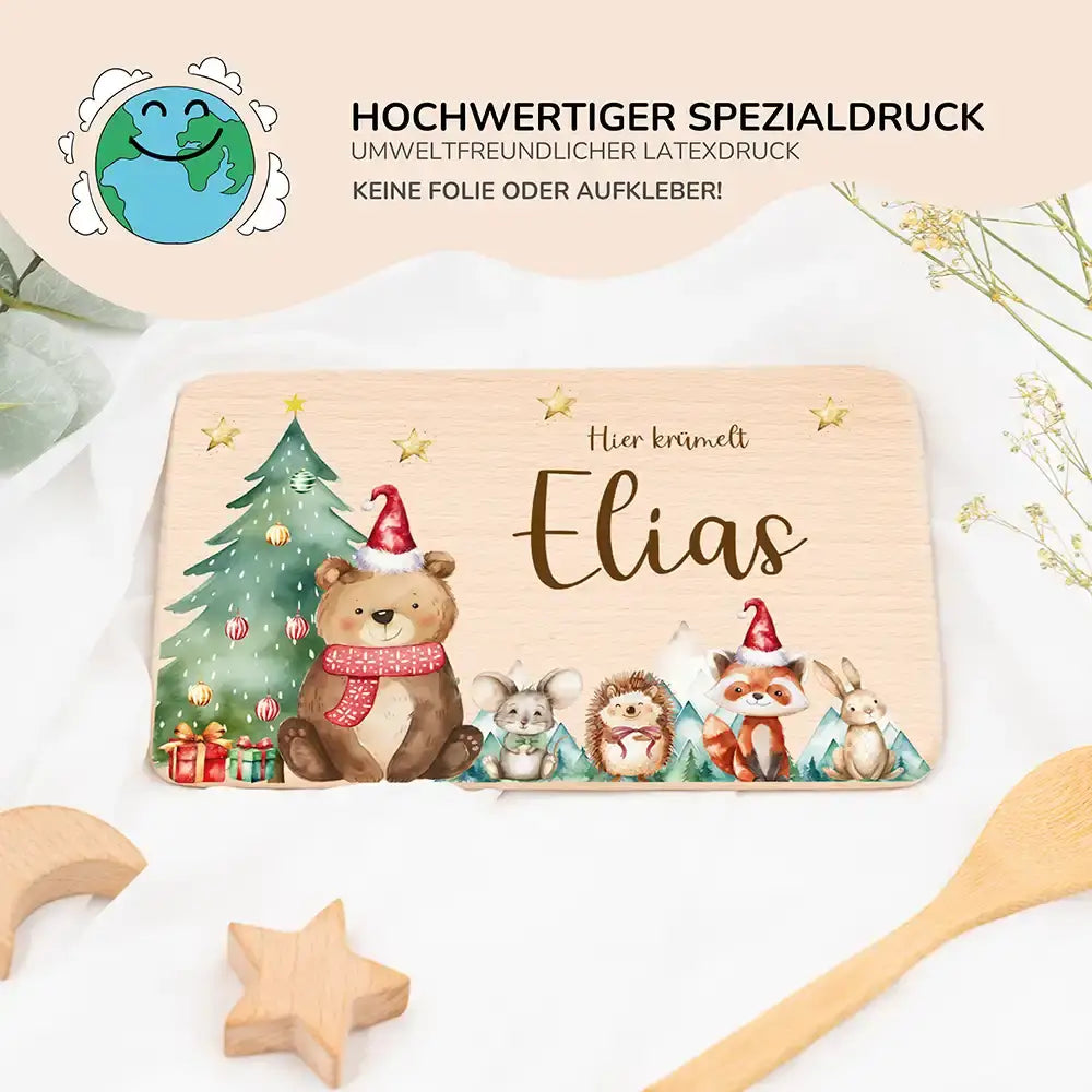 Frühstücksbrettchen Weihnachten Bär und Weihnachtsbaum - Geschenk Weihnachten