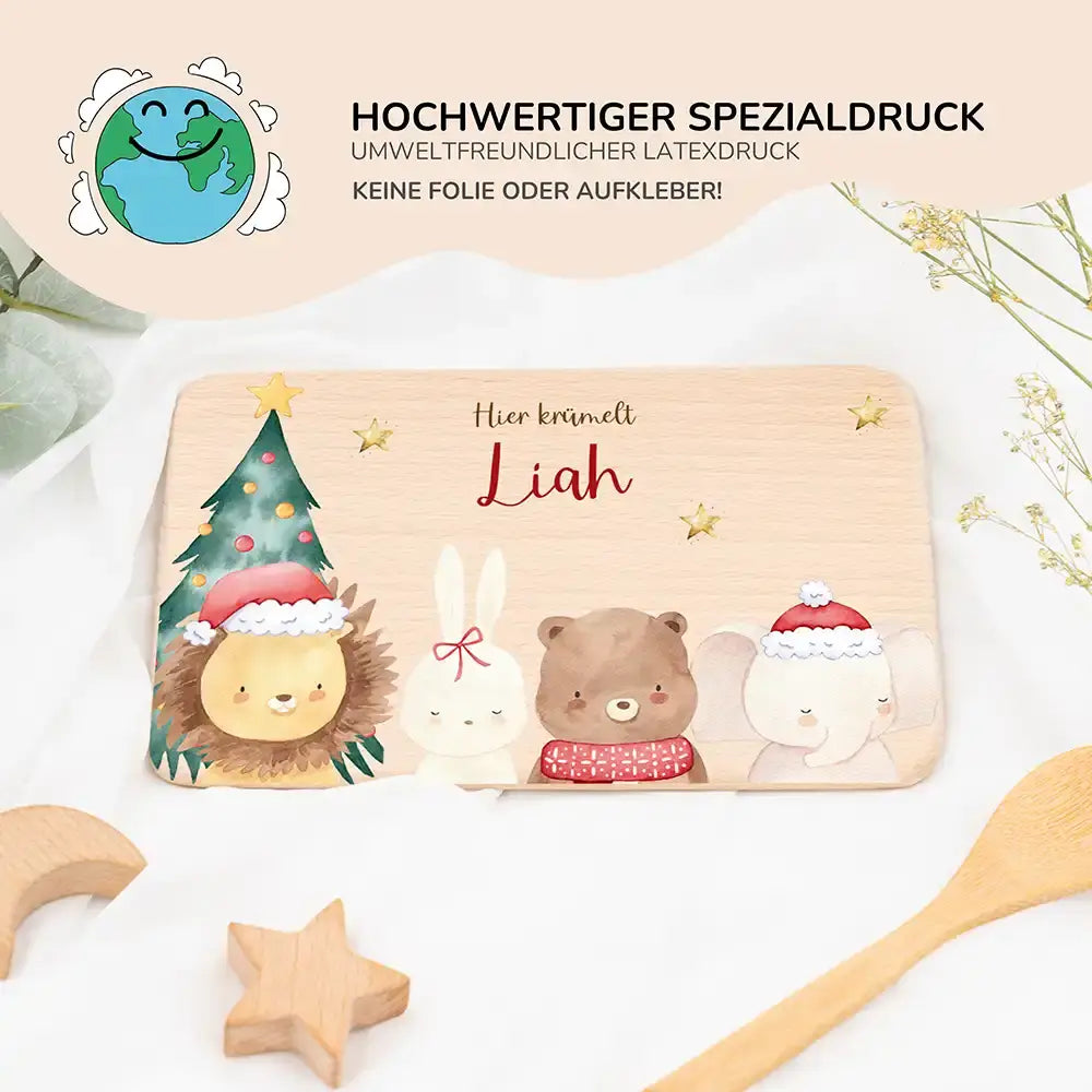 Frühstücksbrettchen Weihnachten mit weihnachtlichem Tiertrio - Geschenk Weihnachten