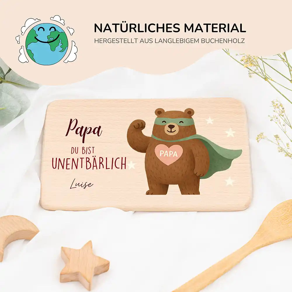 Frühstücksbrettchen Holz Du bist unentbärlich mit Gravur - Geschenk Vatertag