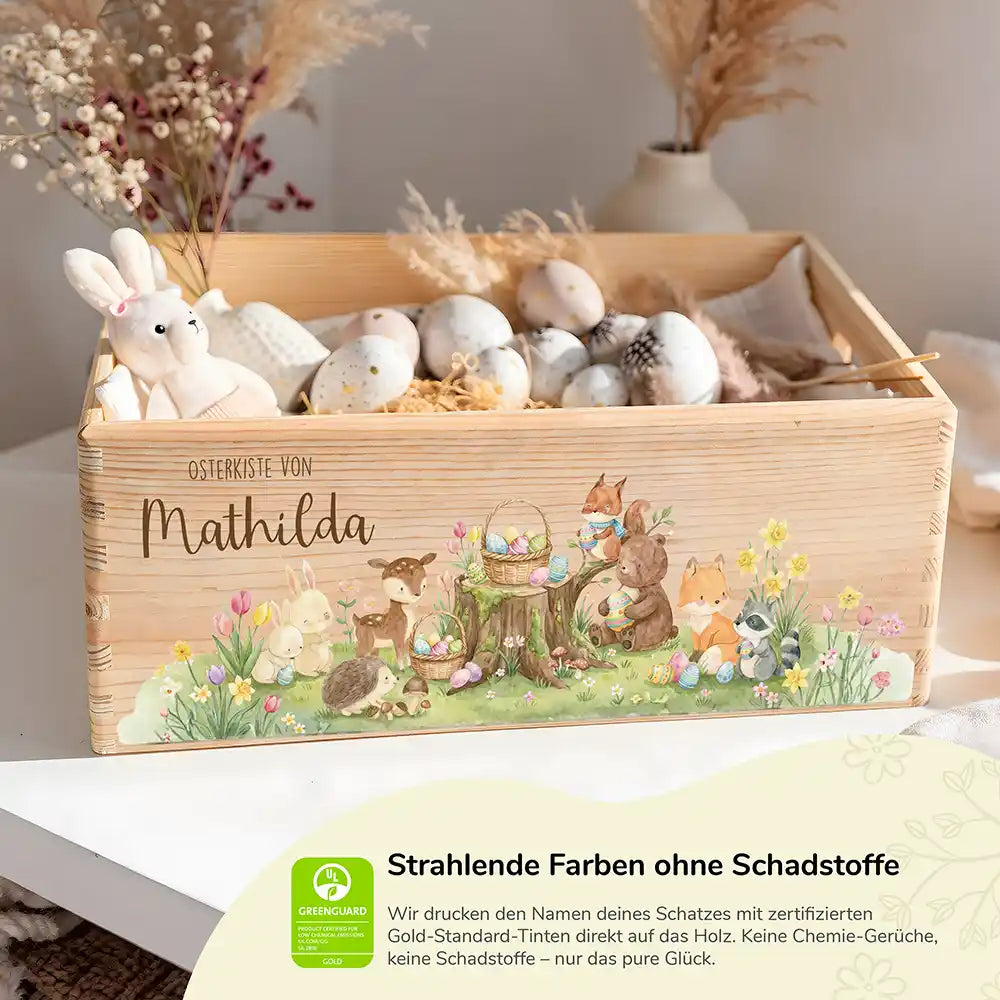 Osterkiste Holz personalisiert - Tiere im Wald