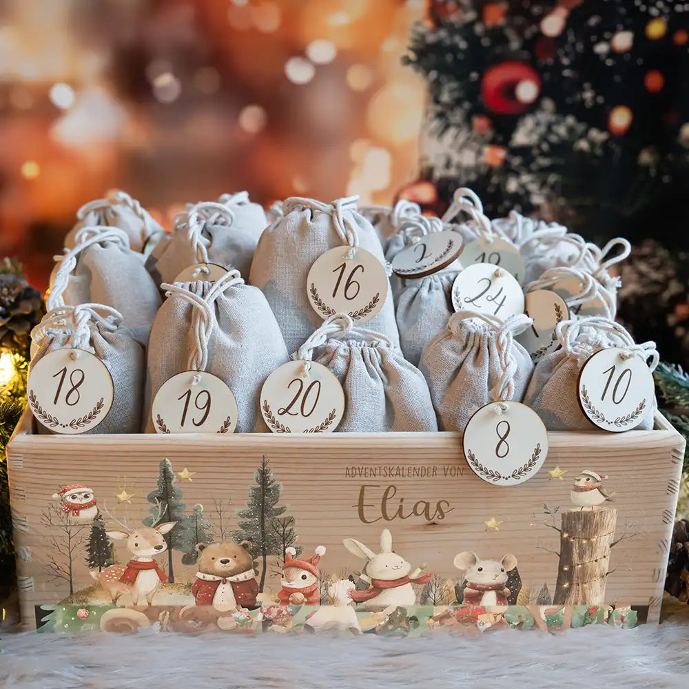Adventskalender zum befüllen "Weihnachten im Winterwald" personalisiert