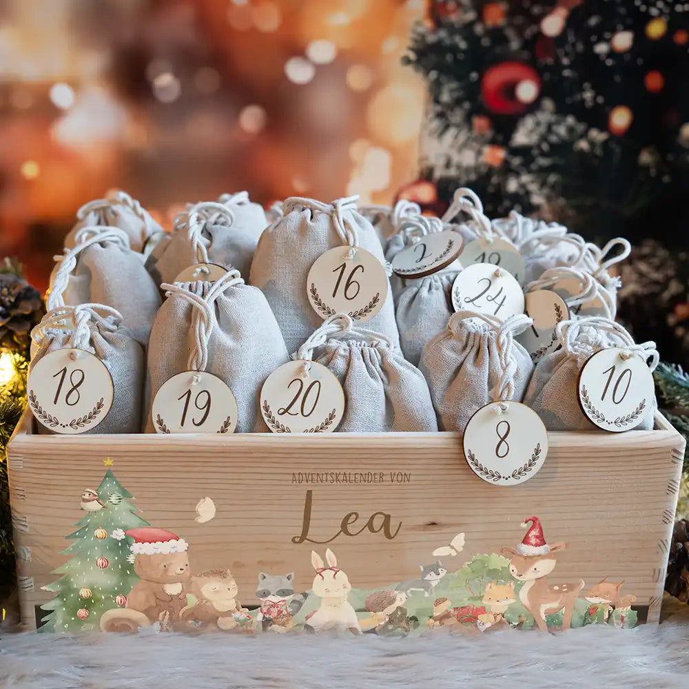 Adventskalender zum befüllen "Weihnachten mit winterlichen Tierfreunden" personalisiert