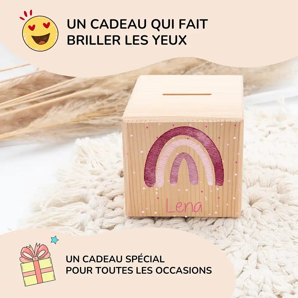 Tirelire personnalisée enfant pour un cadeau d'anniversaire, motif arc-en-ciel — Kidsmood