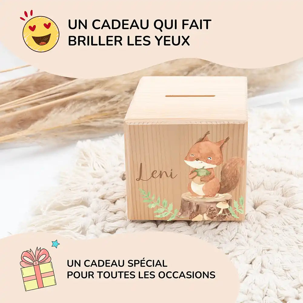 Tirelire personnalisée enfant pour un cadeau d'anniversaire, motif écureuil — Kidsmood