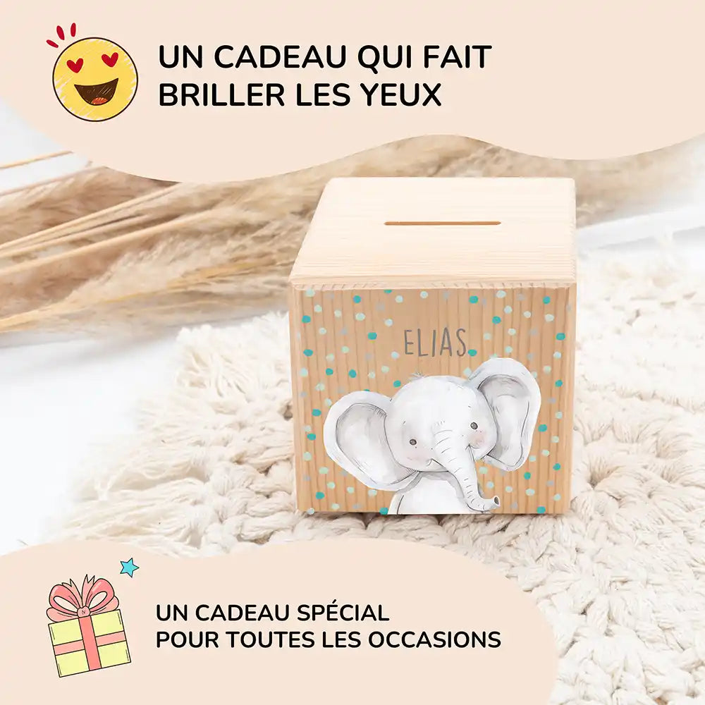 Tirelire personnalisée enfant pour un cadeau d'anniversaire, motif éléphant confettis — Kidsmood