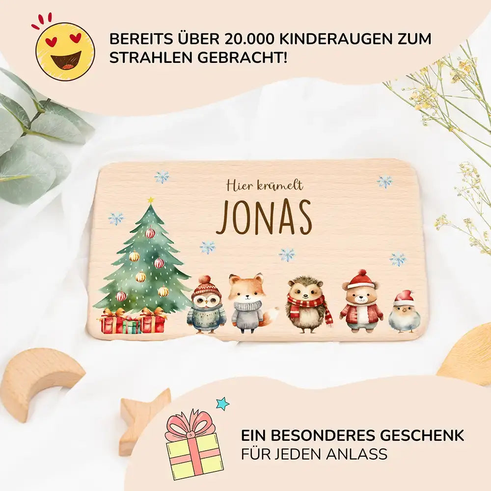 Frühstücksbrettchen Weihnachten mit Tierfreunden - Geschenk Weihnachten