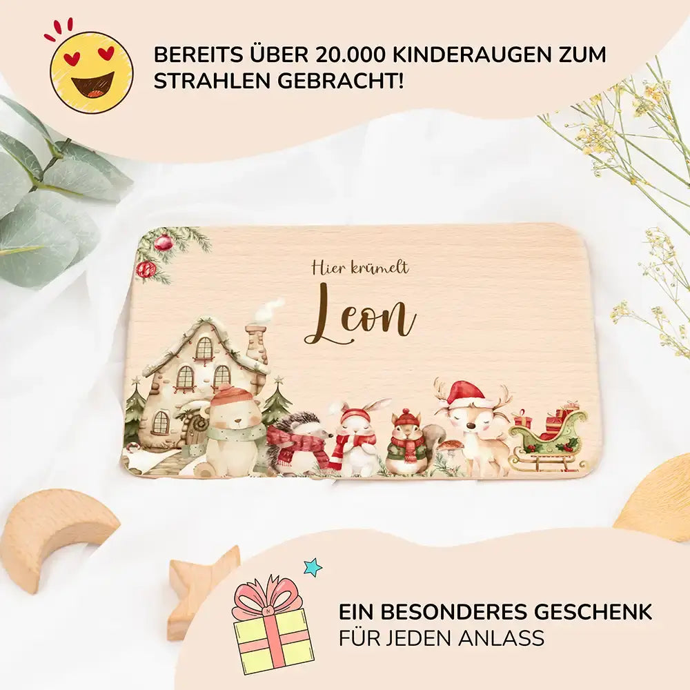 Frühstücksbrettchen Weihnachten Winterdorf mit Tieren - Geschenk Weihnachten