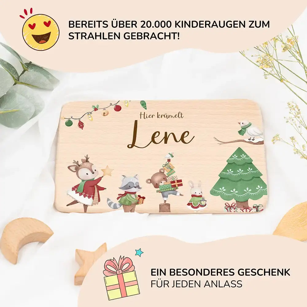 Frühstücksbrettchen Weihnachten Tiere und Weihnachtsbaum - Geschenk Weihnachten