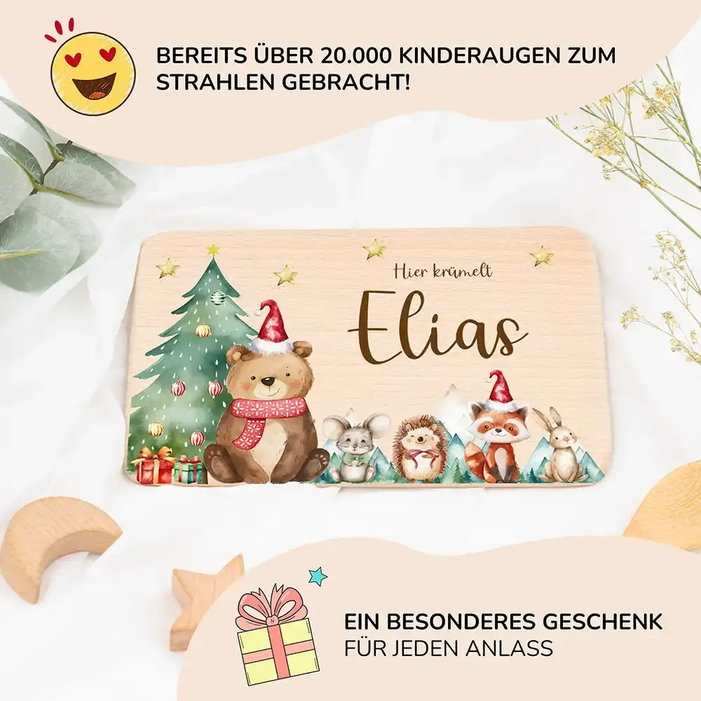 Frühstücksbrettchen Weihnachten Bär und Weihnachtsbaum - Geschenk Weihnachten