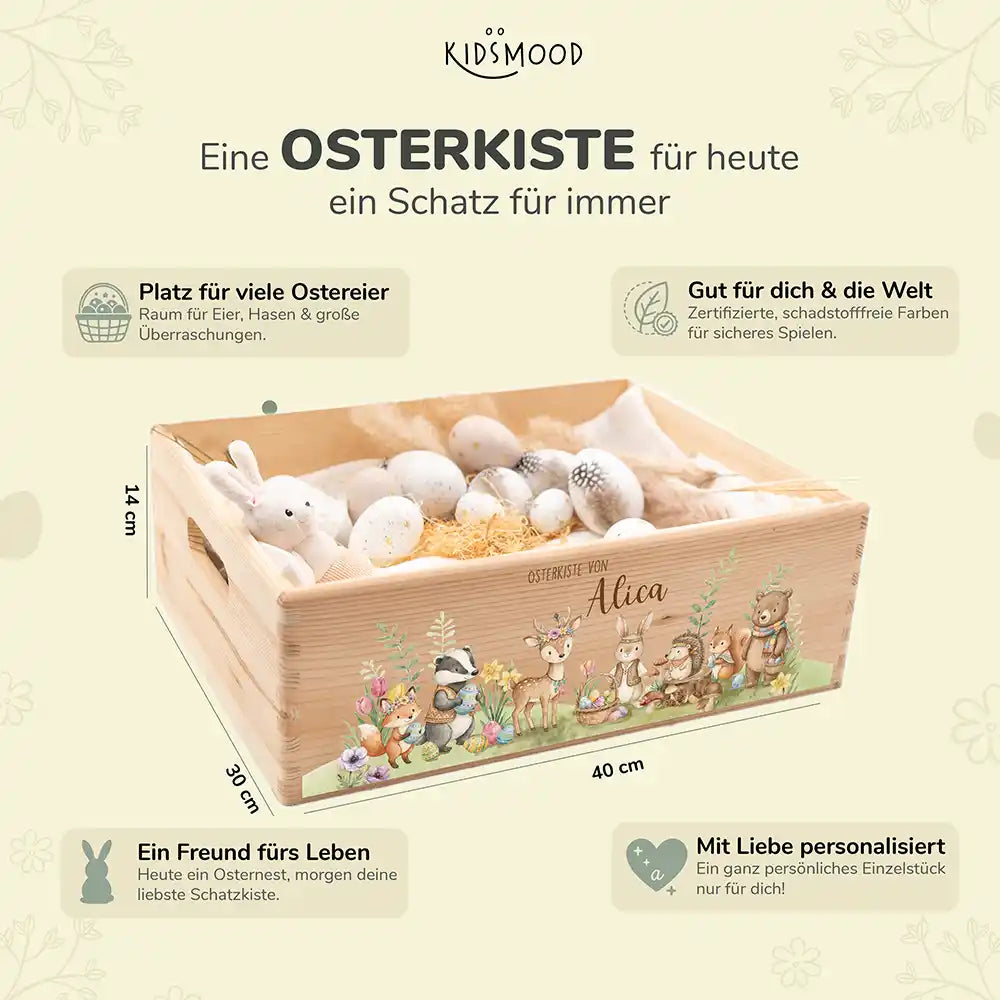 Osterkiste Holz personalisiert - Tiere im Waldglück
