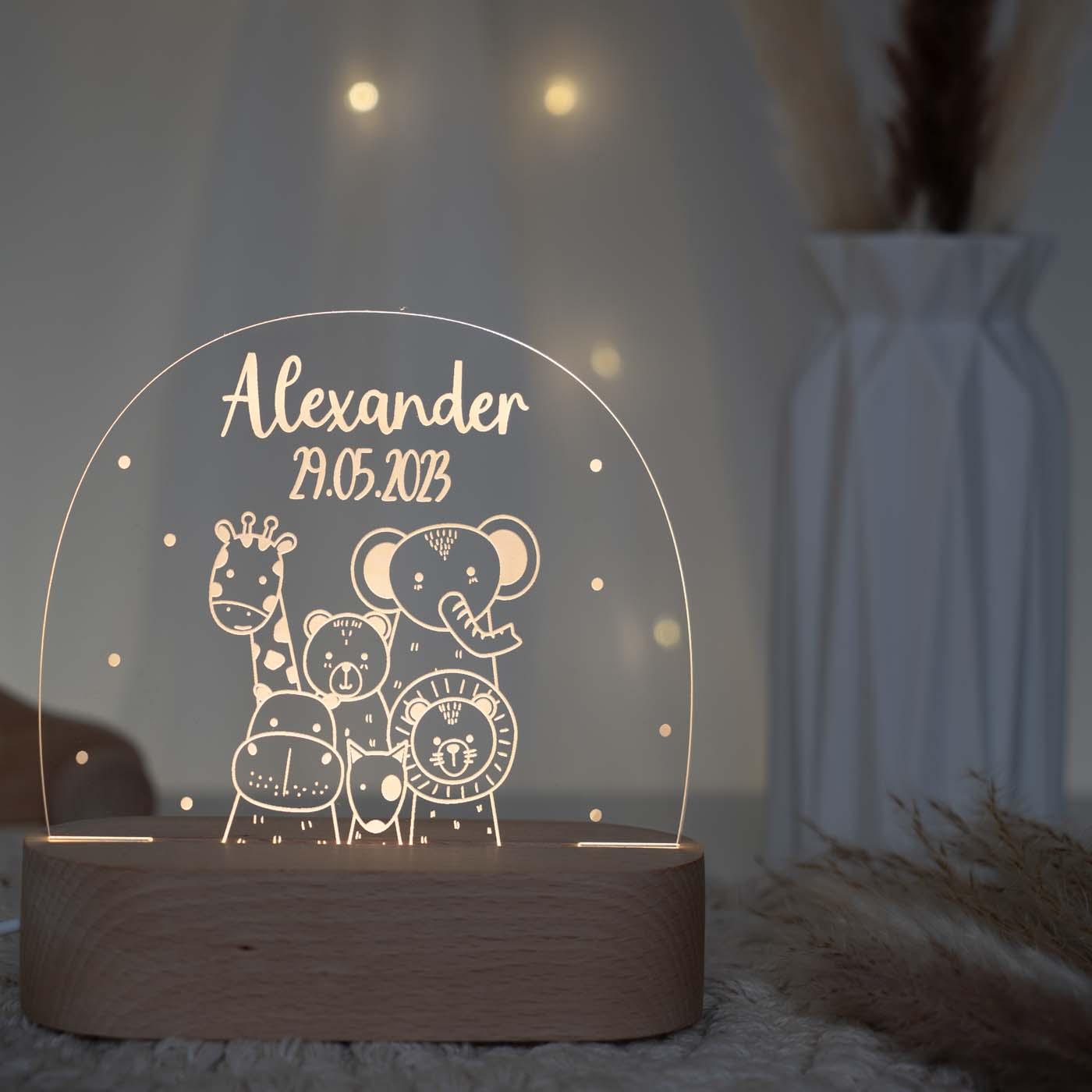 nachtlampe mit tierfreunde motiv für kinder