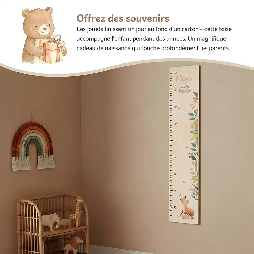 Toise enfant personnalisée Bébé renard – idée cadeau de naissance ou de baptême