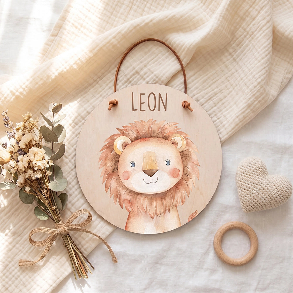 Plaque de porte personnalisée, motif Lion — Vue de détail à plat | Kidsmood