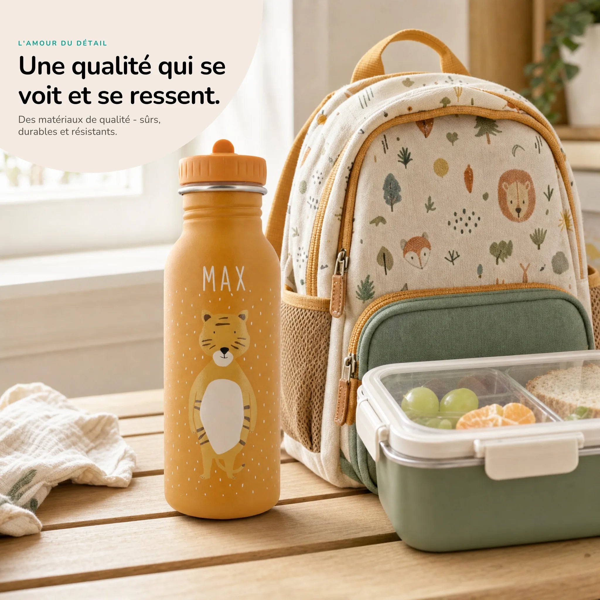 Gourde inox enfant motif Tigre, acier robuste — Kidsmood