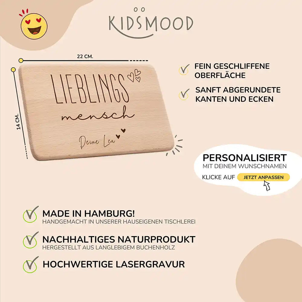 Frühstücksbrettchen Holz Lieblingsmensch aus Holz mit Gravur - Geschenk