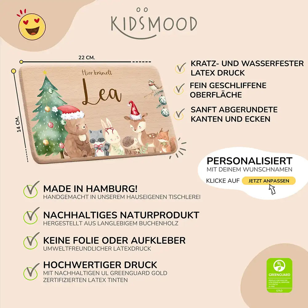 Frühstücksbrettchen Weihnachten mit winterlichen Tierfreunden - Geschenk Weihnachten