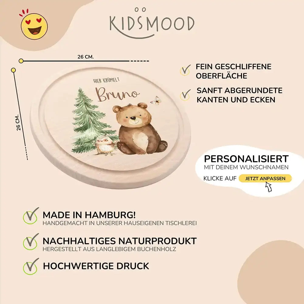 Rundes personalisiertes Frühstücksbrettchen Papa Bär mit Namen für Kinder