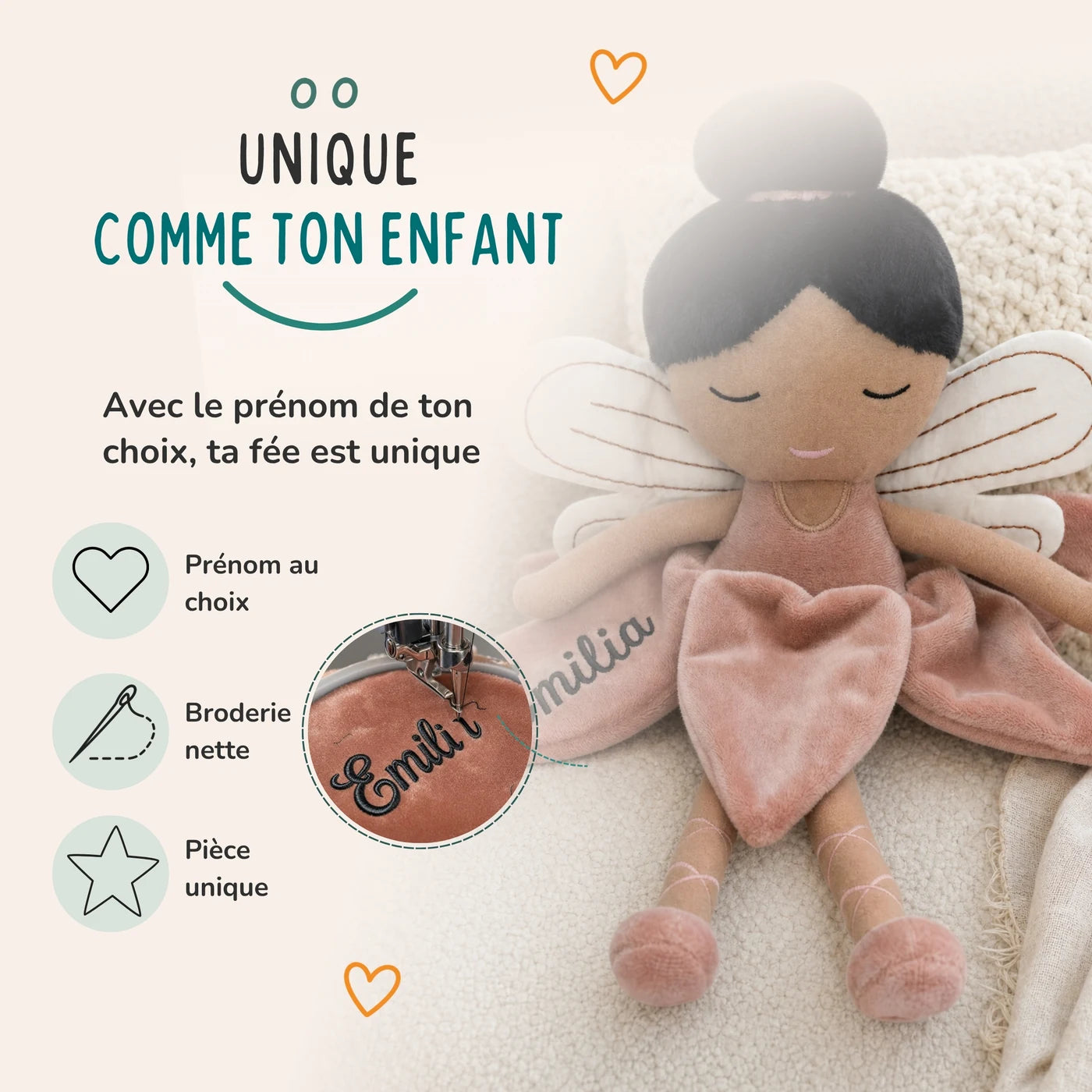 Prénom brodé au choix sur la robe de la fée, coloris Rosé — Kidsmood