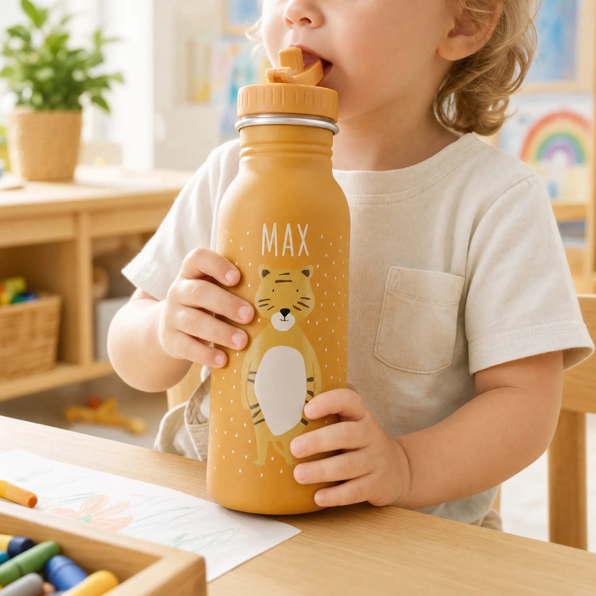 Gourde 350 ml avec cordon de transport, motif Tigre — Kidsmood