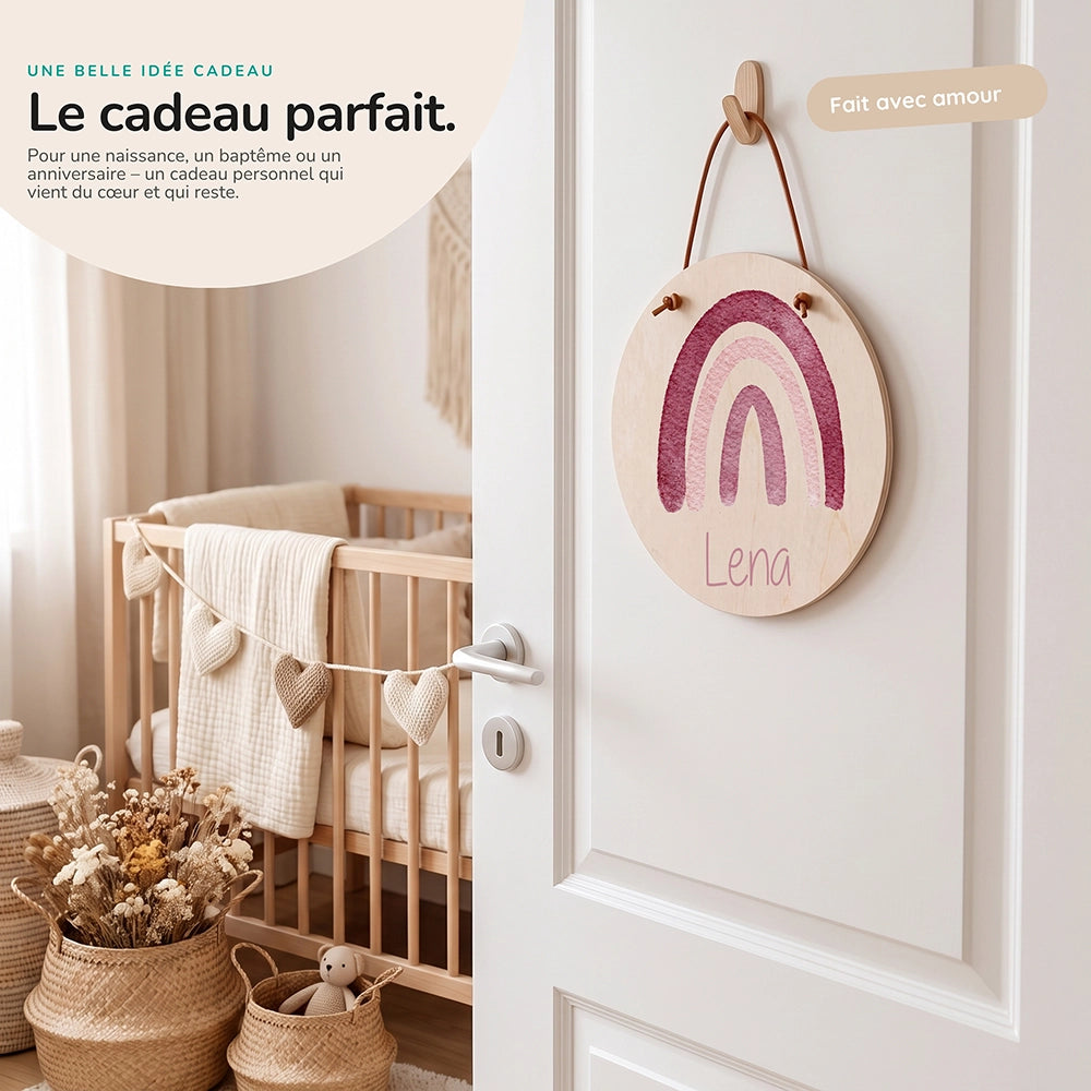 Plaque de porte personnalisée, motif Arc-en-ciel — Idée cadeau de naissance | Kidsmood