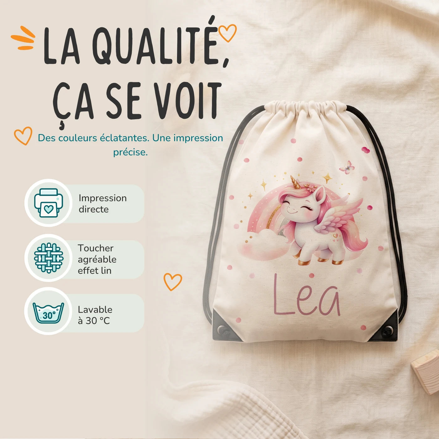 Sac de sport personnalisé, impression directe et lavage à 30 °C, motif licorne ailée — Kidsmood