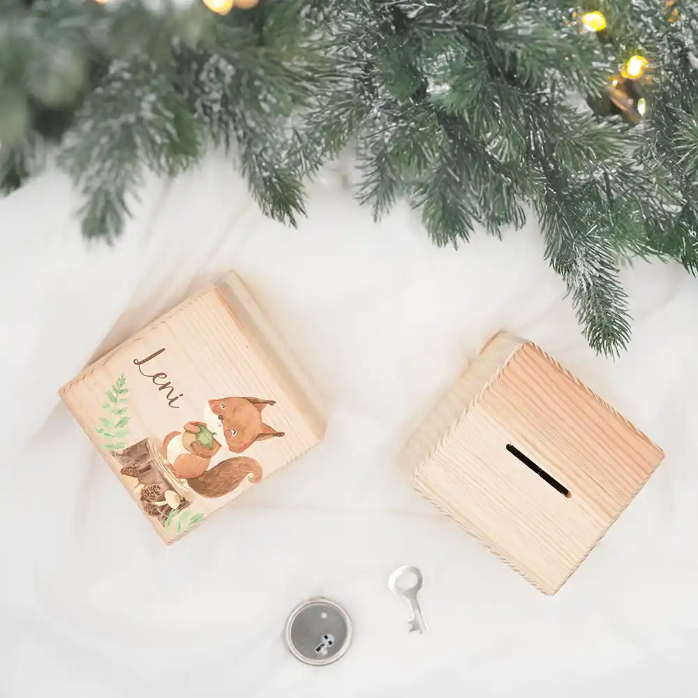 Tirelire en bois personnalisée, cadeau de Noël pour enfant, motif écureuil — Kidsmood