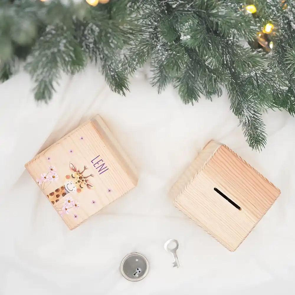 Tirelire en bois personnalisée, cadeau de Noël pour enfant, motif girafe — Kidsmood