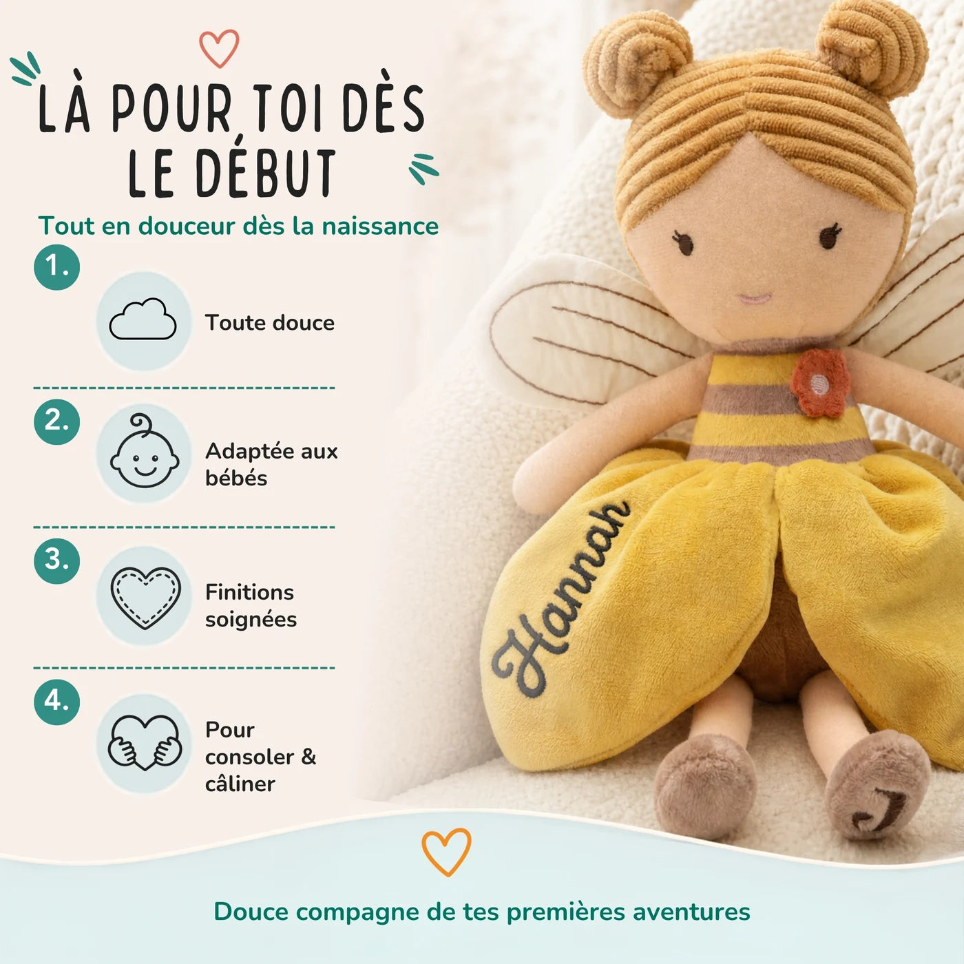 Peluche fée coloris Miel aux finitions soignées pour les tout-petits — Kidsmood
