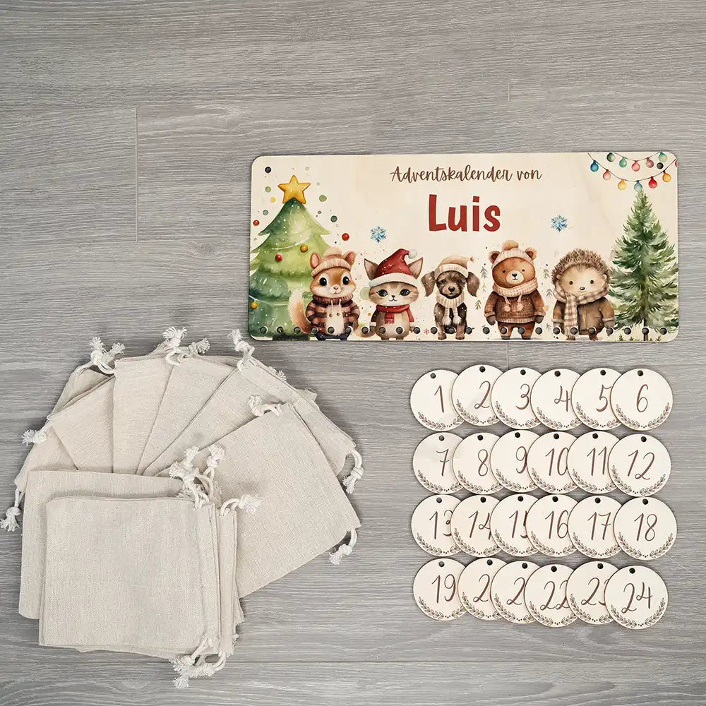 Personalisierter Adventskalender niedliche Waldtiere