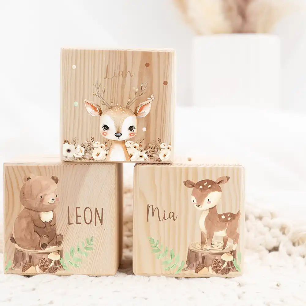 Tirelire personnalisée fille et garçon avec motif animalier faon fleuri — Kidsmood