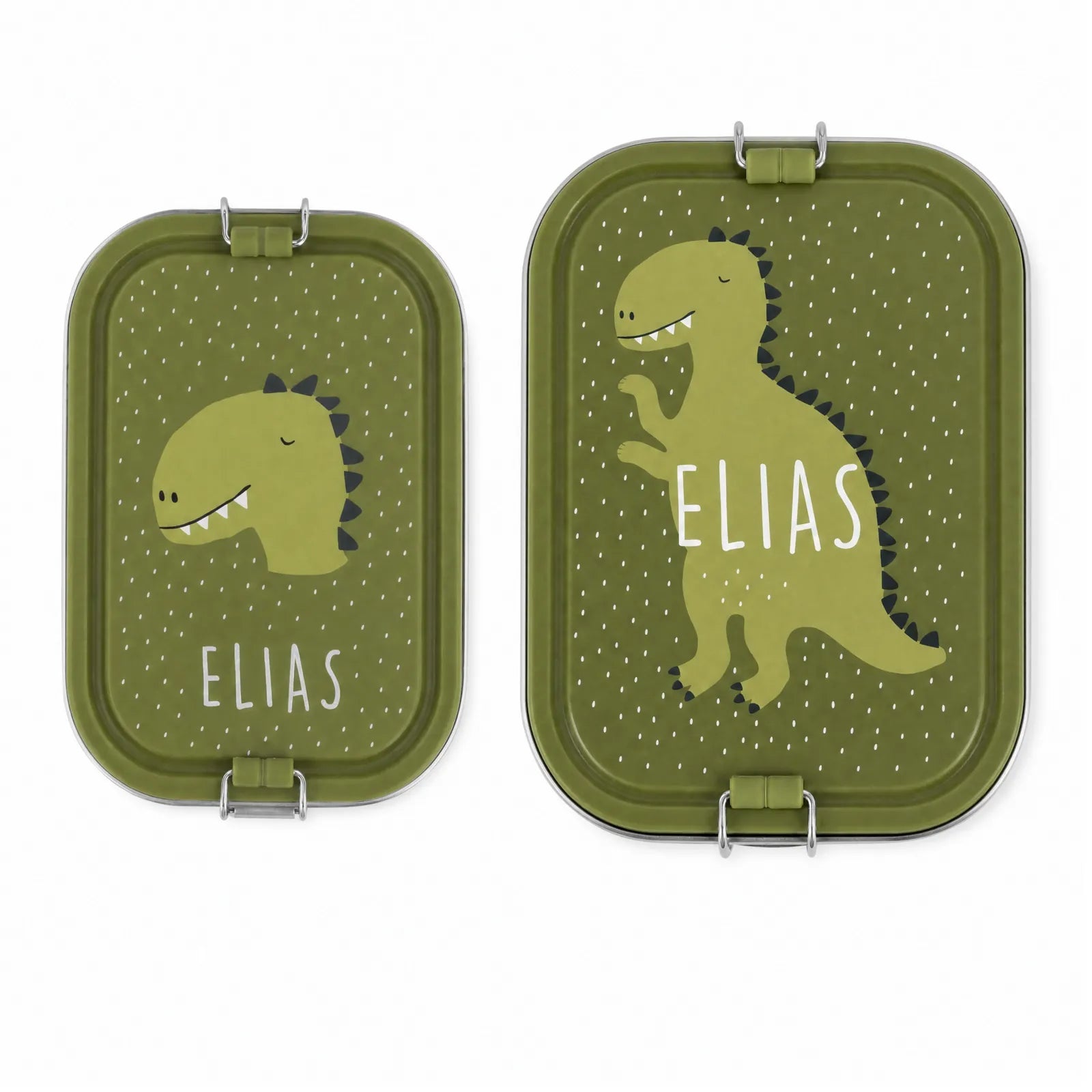 Boîte à goûter inox Dino personnalisée, prénom gravé — Kidsmood