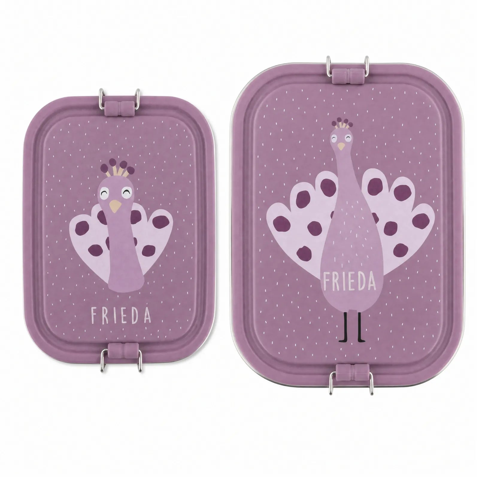 Boîte à goûter inox Paon personnalisée, prénom gravé — Kidsmood