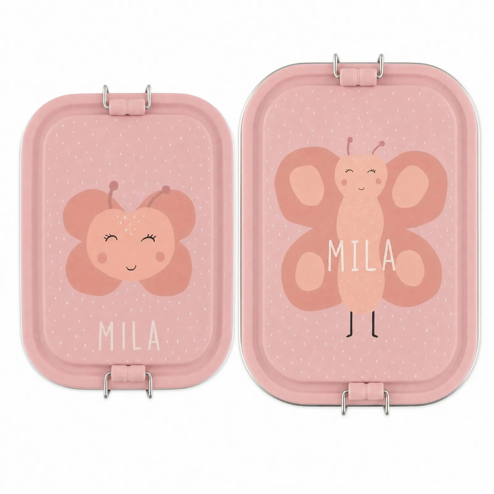 Boîte à goûter inox Papillon personnalisée, prénom gravé — Kidsmood