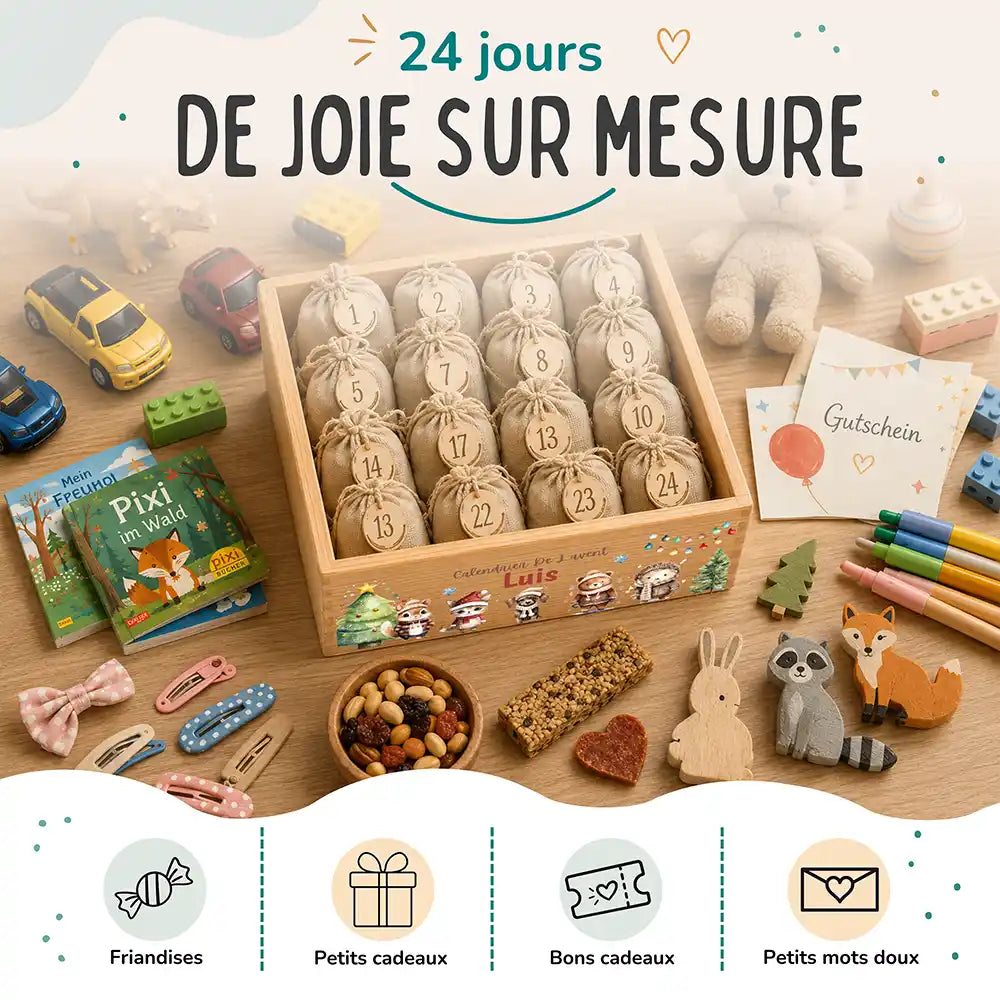 Calendrier de l'avent personnalisé, motif Chien et chat — Idées à glisser dans les sachets | Kidsmood