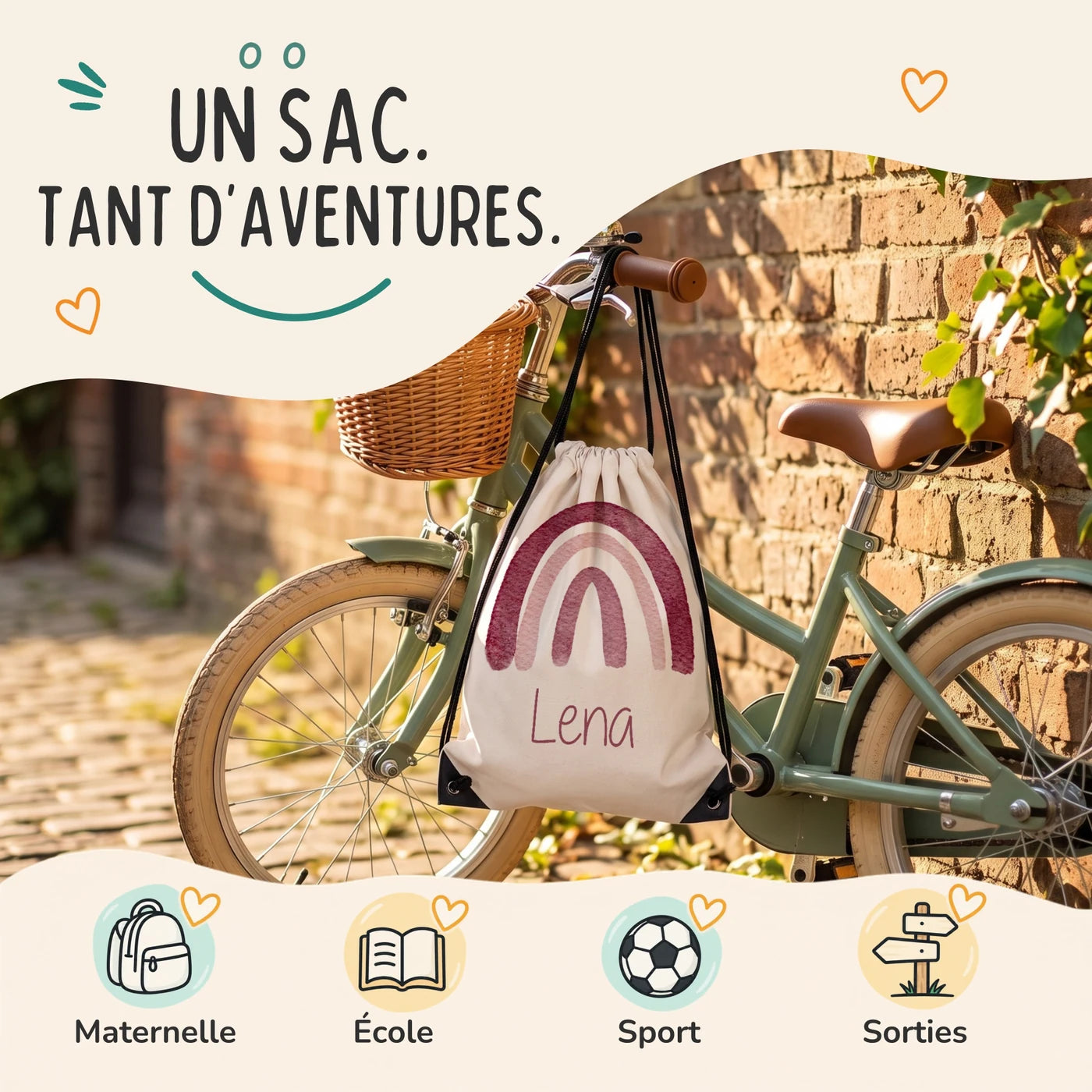 Sac de sport enfant pour la maternelle, l'école, le sport et les sorties, motif arc-en-ciel — Kidsmood