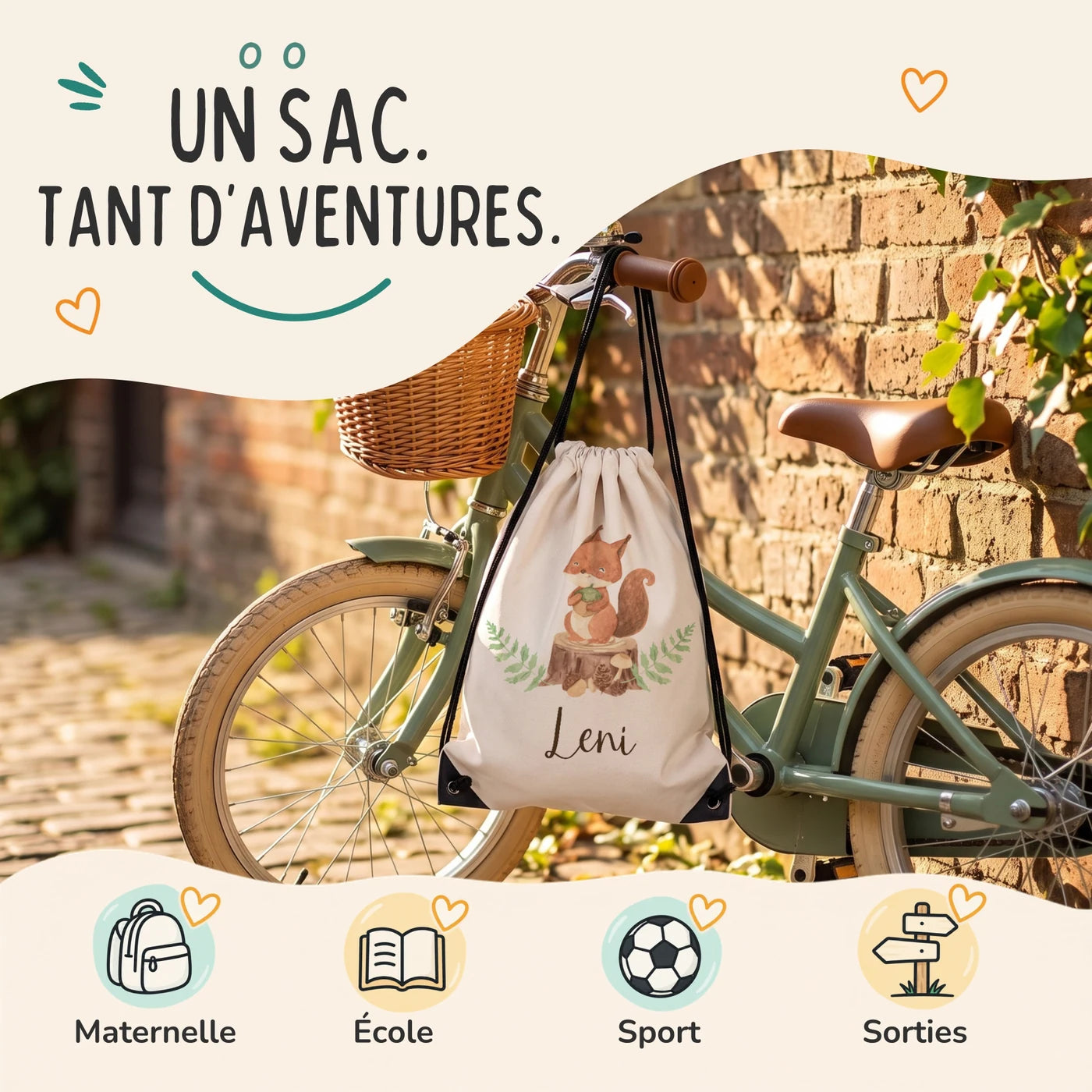 Sac de sport enfant pour la maternelle, l'école, le sport et les sorties, motif écureuil — Kidsmood