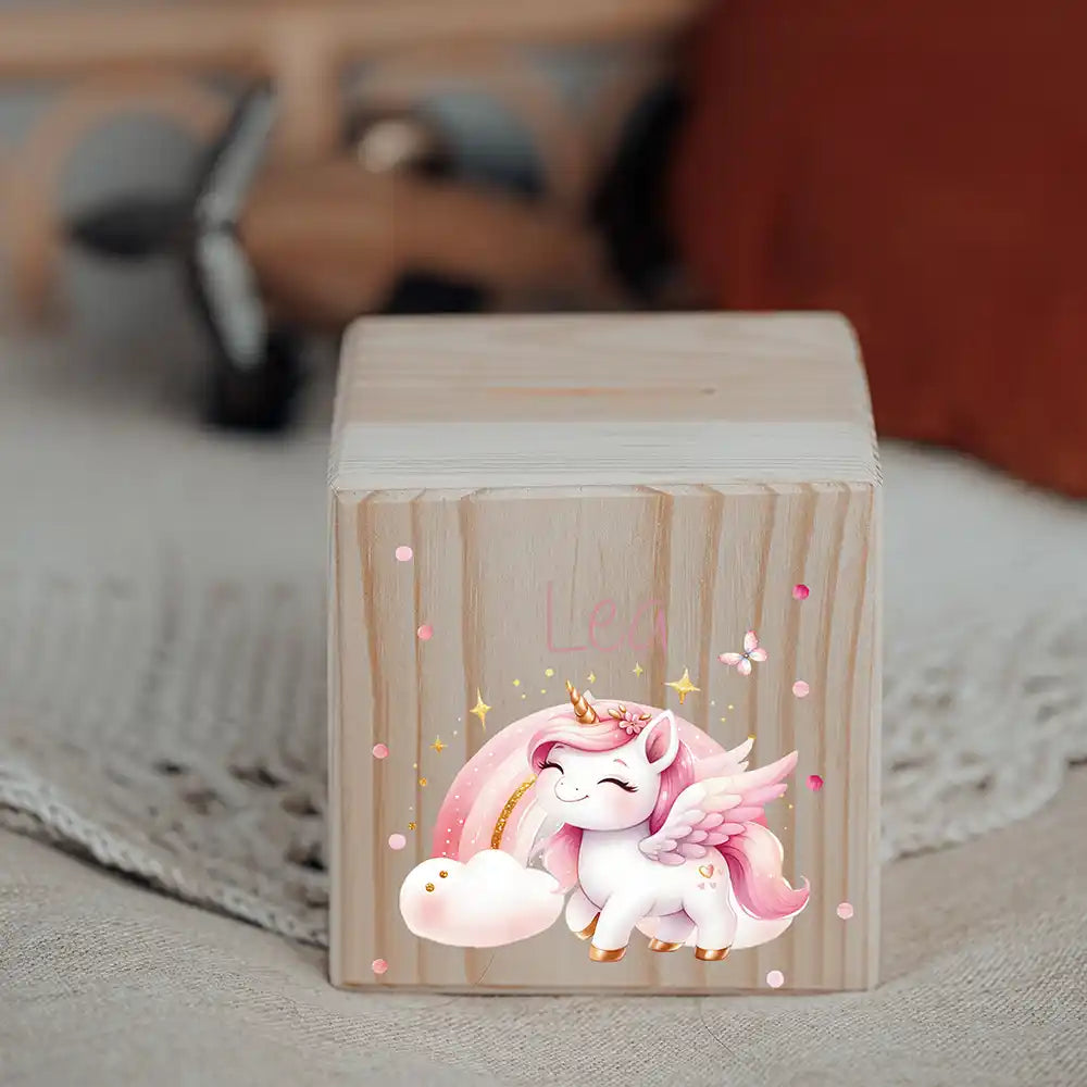 Tirelire personnalisée en bois pour la chambre d'enfant, motif licorne — Kidsmood