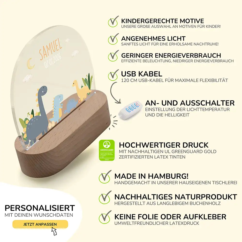 Nachtlicht Kinder personalisiert - Süße Dinosaurier