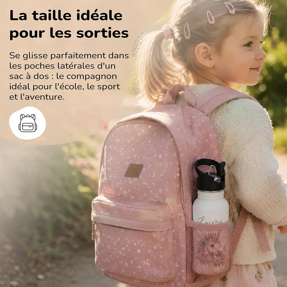 Cadeau personnalisé enfant : gourde motif Licorne fleurie avec prénom — Kidsmood
