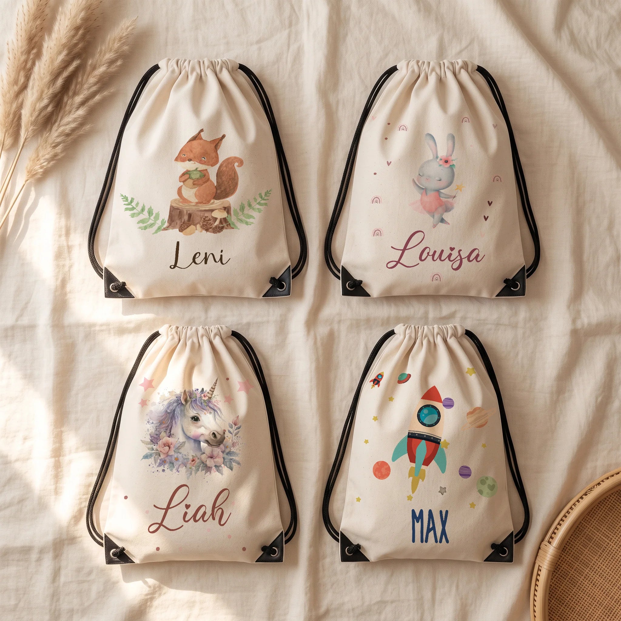 Quatre motifs de sac de sport enfant personnalisé au choix — Kidsmood