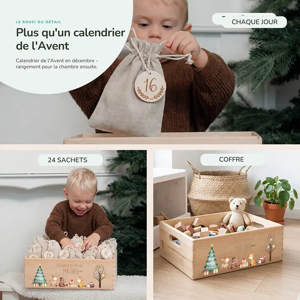 Calendrier de l'avent personnalisé, motif Faon et cadeaux — Rangement pour la chambre | Kidsmood