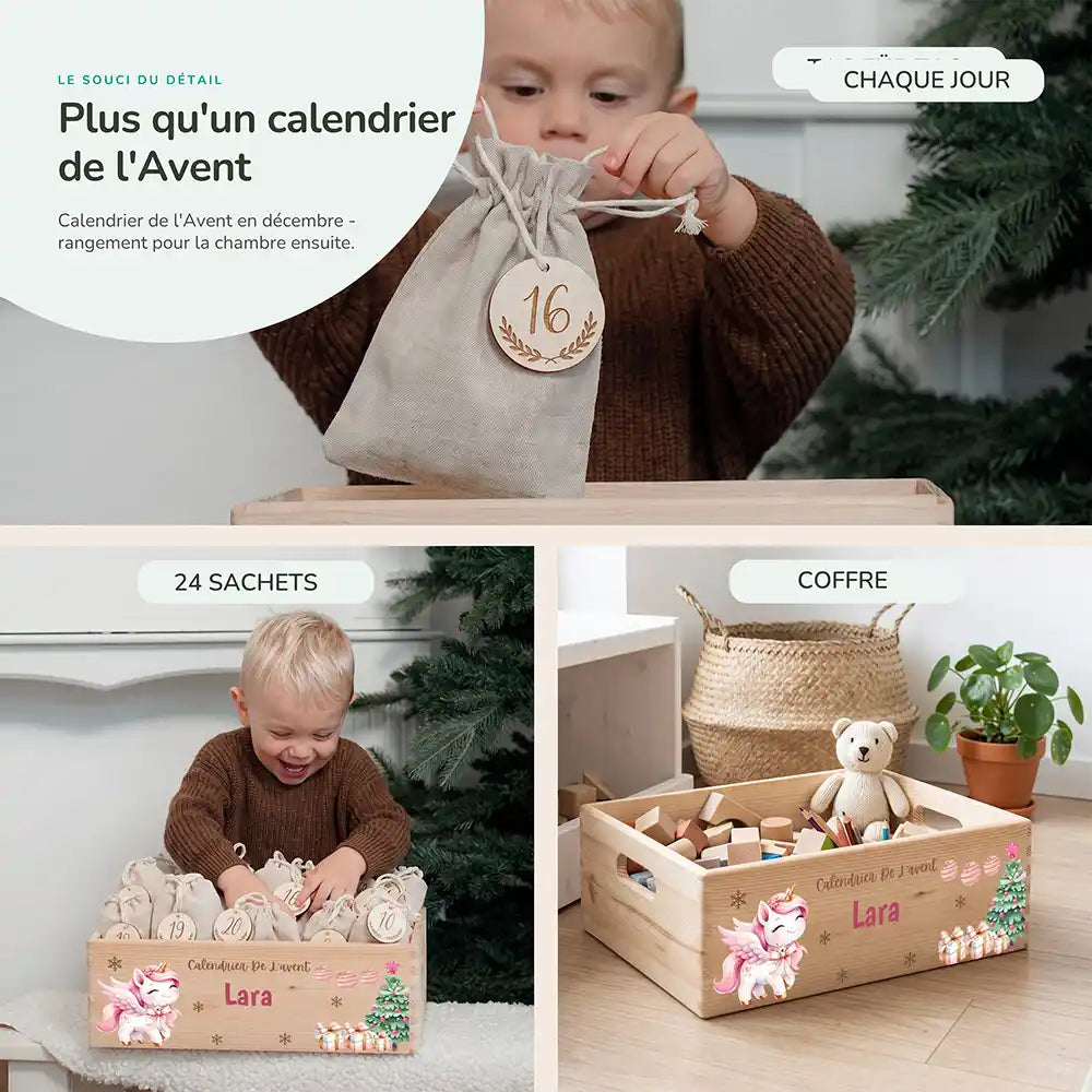 Calendrier de l'avent personnalisé, motif Licorne de Noël — Rangement pour la chambre | Kidsmood