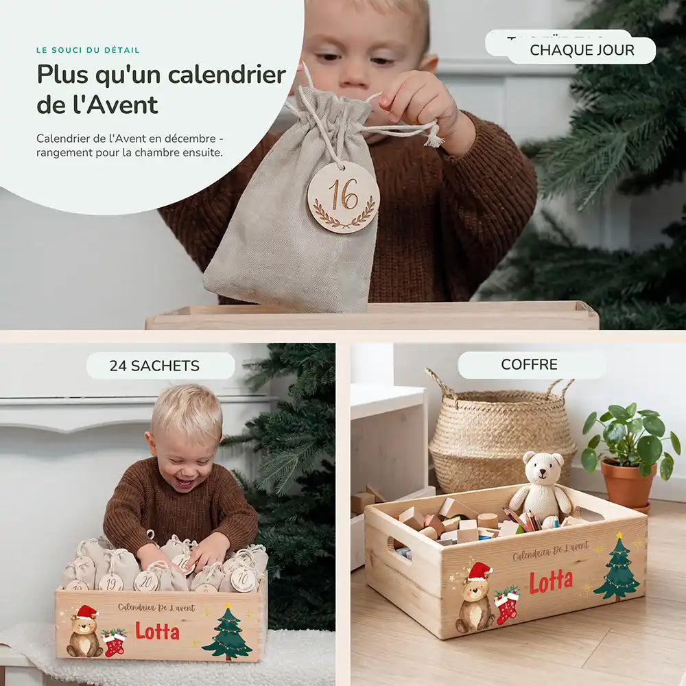 Calendrier de l'avent personnalisé, motif Ours et chaussettes — Rangement pour la chambre | Kidsmood