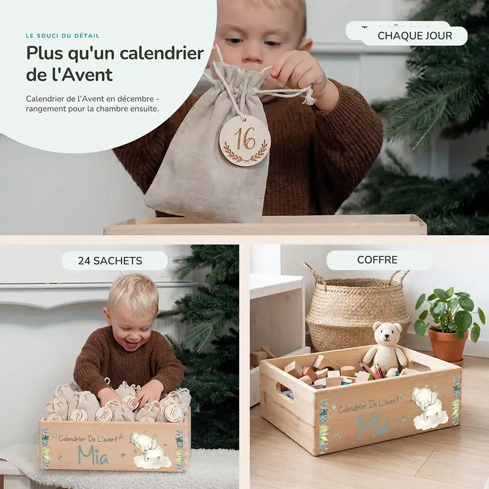 Calendrier de l'avent personnalisé, motif Petit éléphant — Rangement pour la chambre | Kidsmood