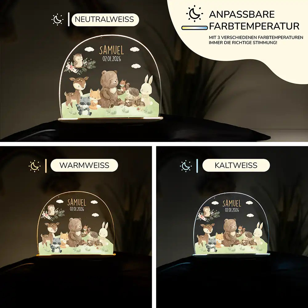 Nachtlicht Kinder personalisiert - Verträumte Waldfamilie